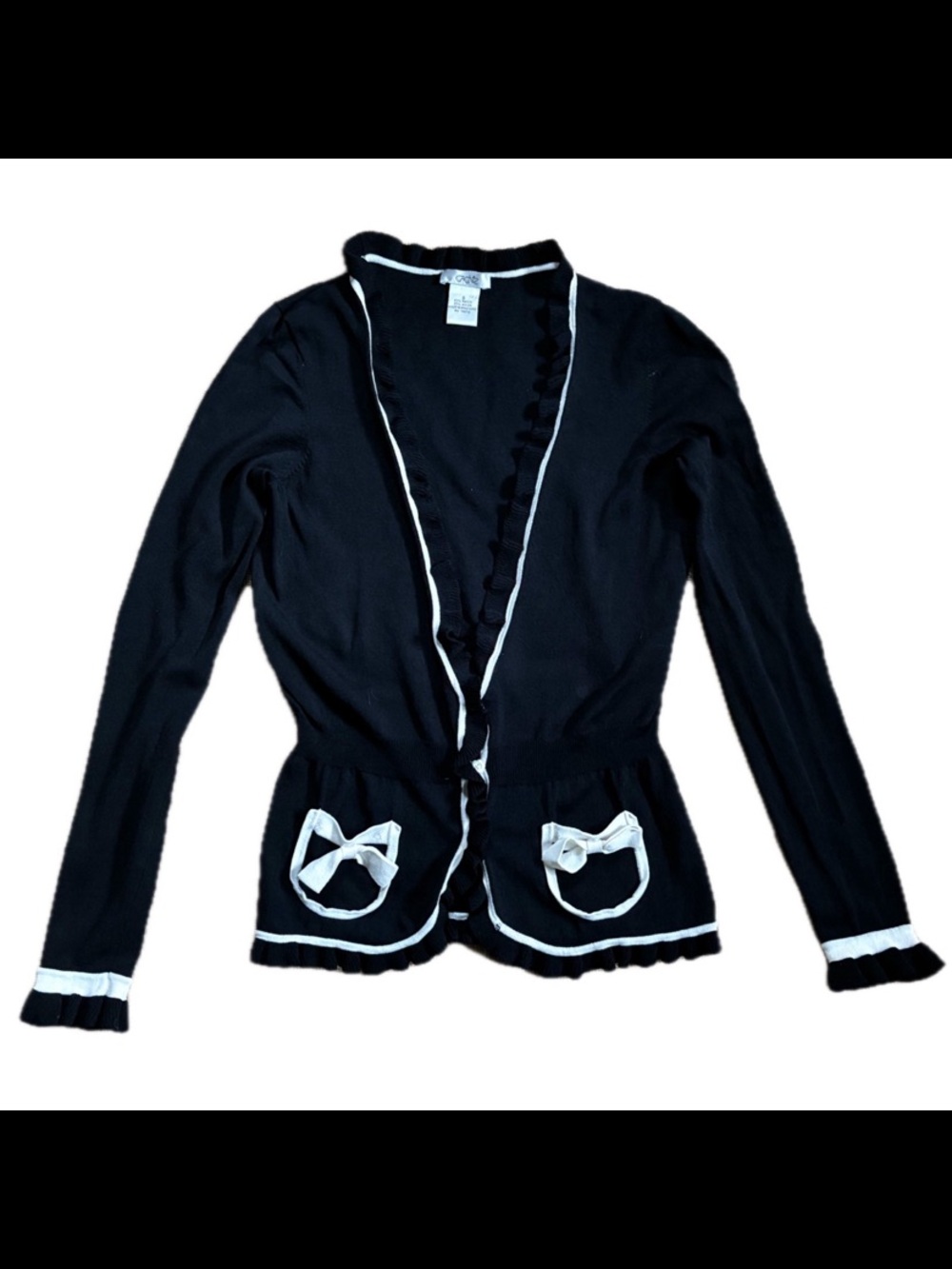 Cache Black Cardigan with White Trim and Bow Pockets